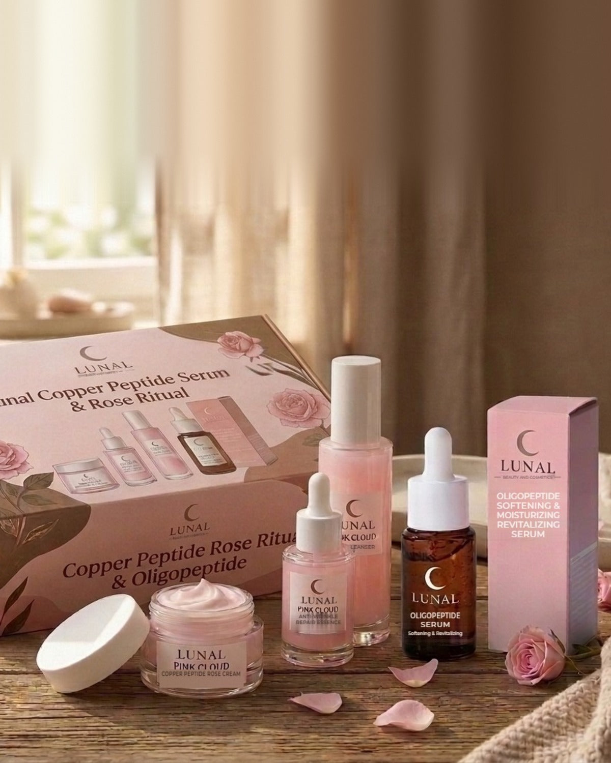 Lunal Oligopeptide + Rose Anti-Aging Ritual set with all four products